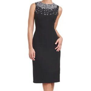 JS Collections Black Corinne Beaded Cocktail Sheath Dress